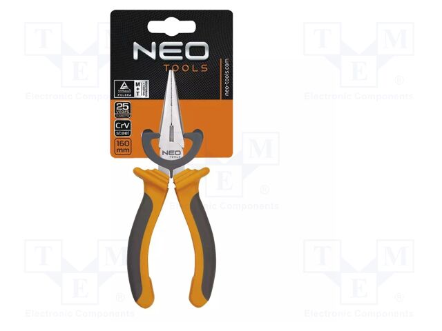 Pliers; straight,half-rounded nose,universal,elongated; 160mm