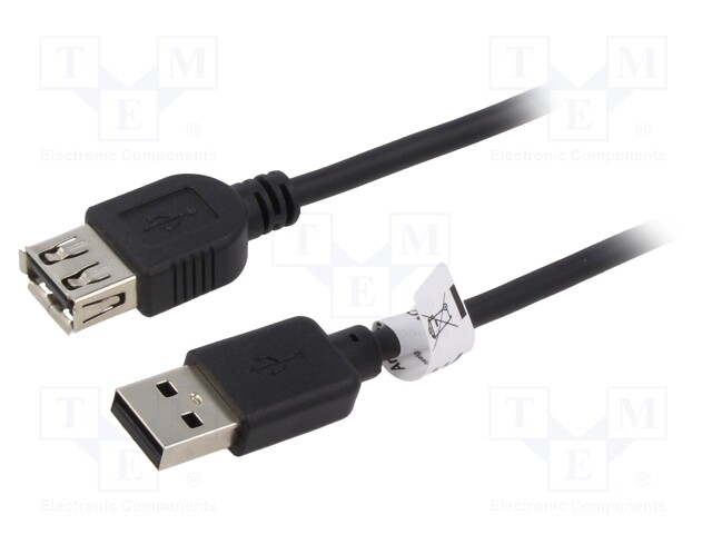 Cable; USB 2.0; USB A socket,USB A plug; 5m; black; Core: Cu; PVC