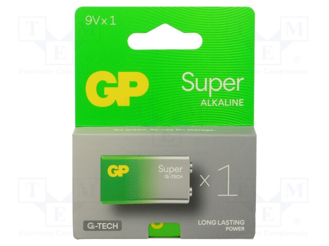 Battery: alkaline; 6F22; 9V; non-rechargeable; 26.1x17.1x48.5mm