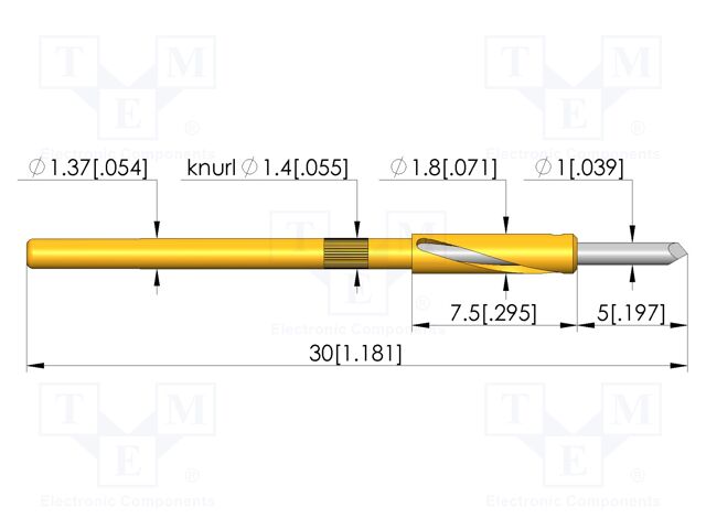 Test needle; Spring compression: 4mm; 5mm; 3A; steel; Ø: 1mm; chisel