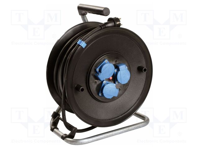 Extension lead; 3G2.5mm2; Sockets: 3; rubber; black; 40m; 16A