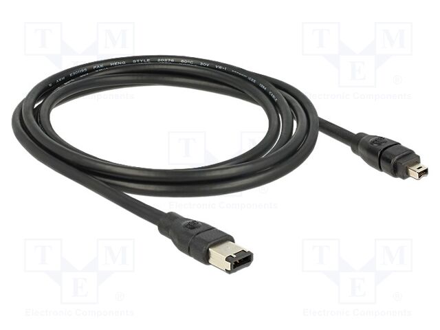 Cable; FireWire 4pin plug,FireWire 6pin plug; 2m; black; 28AWG