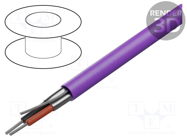 Wire; 1x2x22AWG; shielded,Al-PET foil; PVC; violet; 300V; 305m