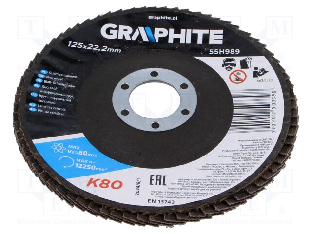 Flap grinding wheels; Ø: 125mm; Øhole: 22.2mm; Granularity: 80