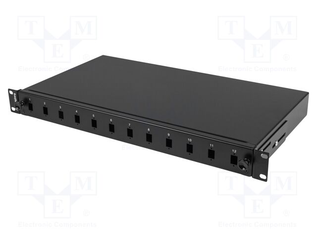 Fiber patch panel; black; Number of ports: 12; rack 19"