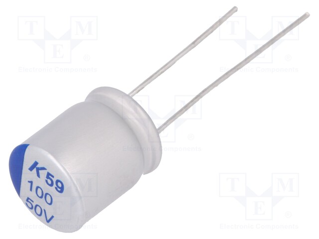 Capacitor: polymer; 100uF; 50VDC; ESR: 31mΩ; A759; THT; ±20%; 2000h