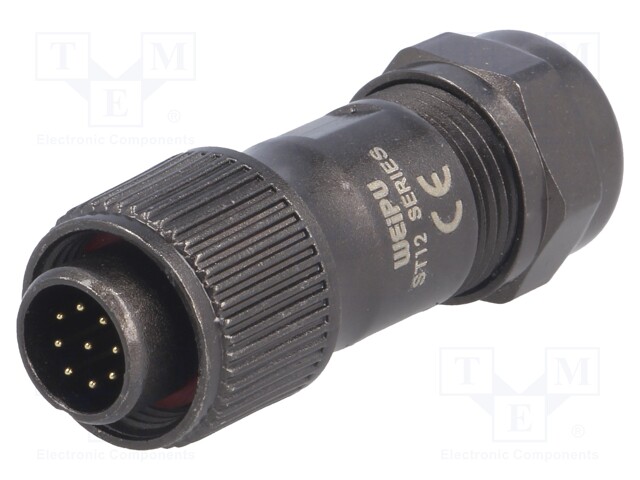 Plug; male; ST12; PIN: 9; IP67; 5÷8mm; 3A; soldering; for cable; 125V