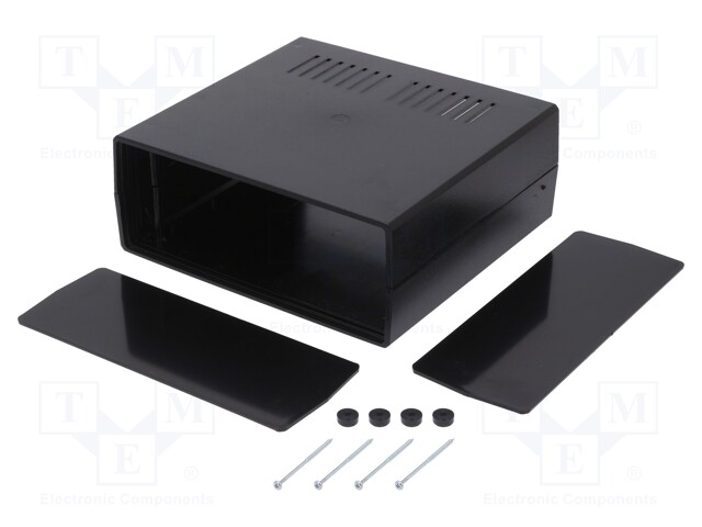 Enclosure: with panel; vented; X: 218mm; Y: 237mm; Z: 92mm; ABS; black