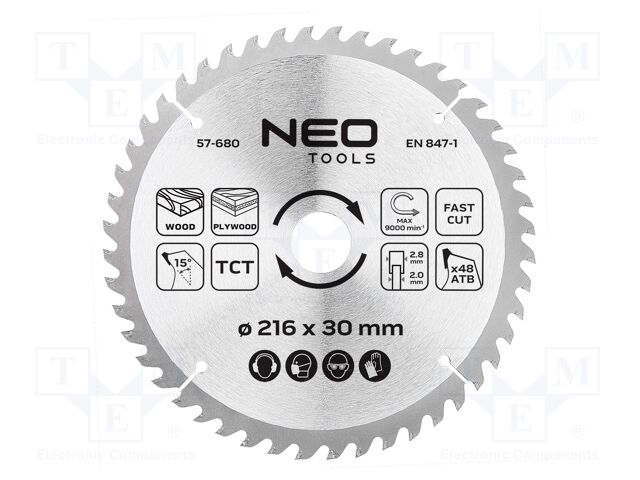 Circular saw; Ø: 216mm; Teeth: 48; cemented carbide; Øhole: 30mm