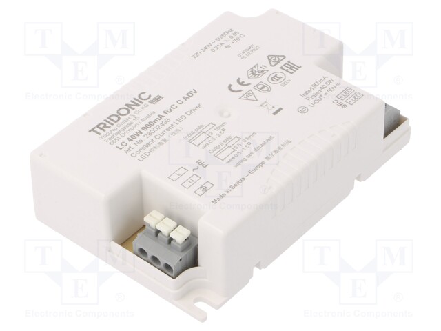 Power supply: switched-mode; LED; 40W; 25÷45VDC; 900mA; 198÷264VAC