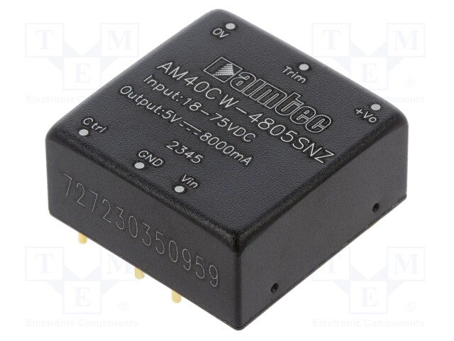 Converter: DC/DC; 40W; Uin: 18÷75V; Uout: 5VDC; Iout: 8A; 1"x1"