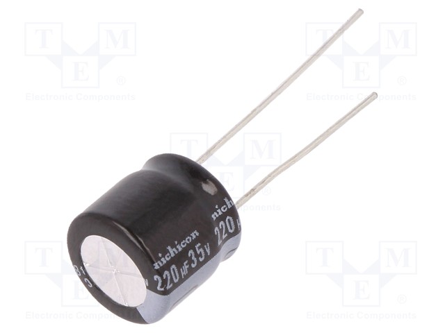 Capacitor: electrolytic; THT; 220uF; 35VDC; Ø10x9mm; Pitch: 5mm