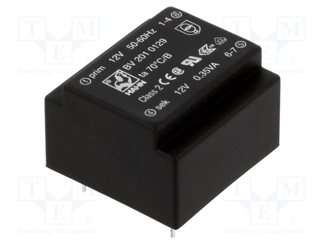 Transformer: encapsulated; 0.35VA; 12VAC; 12V; 29mA; Mounting: PCB