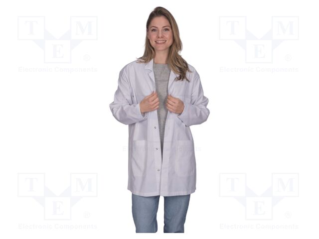 Coat; ESD,unisex; white; M; cotton,polyester,conductive fibers