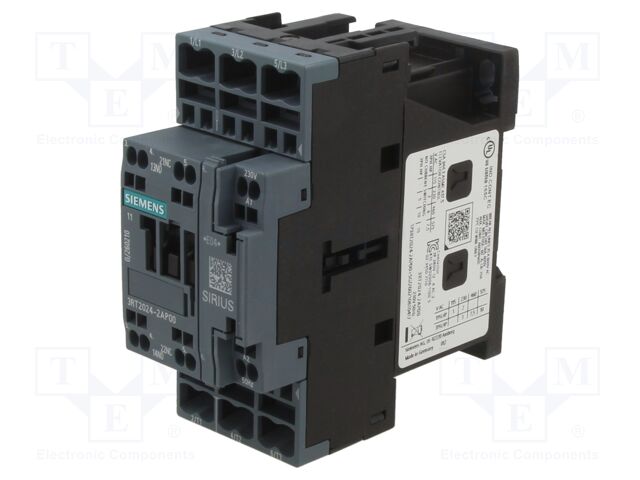 Contactor: 3-pole; NO x3; Auxiliary contacts: NO + NC; 230VAC; 12A