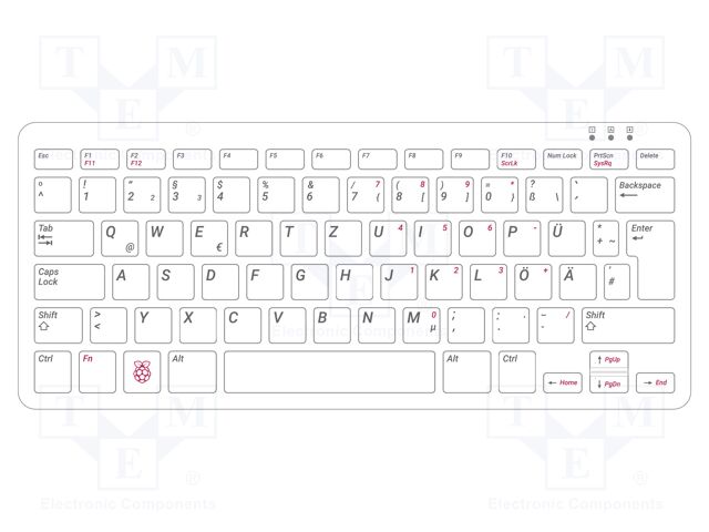Keyboard; USB A-USB B micro cable,keypad; Colour: white-red