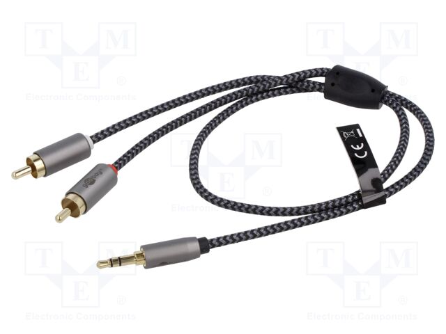 Cable; Jack 3.5mm 3pin plug,RCA plug x2; 0.5m; black-gray; PVC