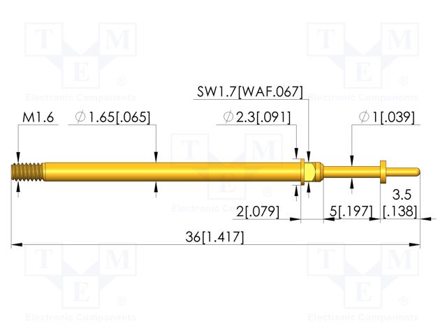 Test needle; Spring compression: 4mm; 5mm; 8A; CuBe; gold-plated