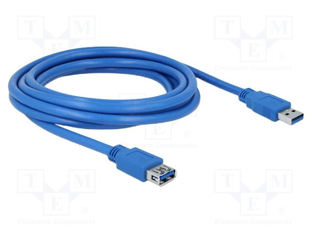 Cable; USB A socket,USB A plug; gold-plated; 3m; blue; Cu; 5Gbps