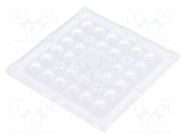 LED lens; square; Mat: PMMA plexiglass; transparent; H: 9.5mm