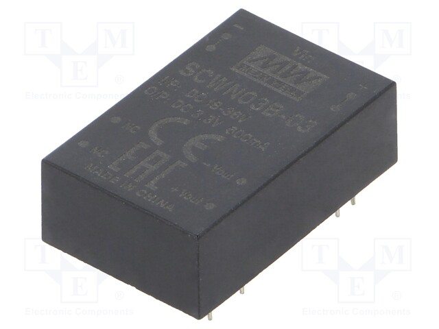 Converter: DC/DC; 3W; Uin: 18÷36V; 3.3VDC; Iout: 600mA; DIP24; 12.5g