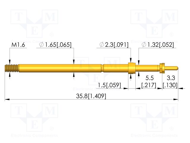 Test needle; Spring compression: 4mm; 5mm; 5A; CuBe; gold-plated