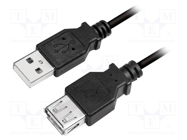 Cable; USB 2.0; USB A socket,USB A plug; nickel plated; 3m; black