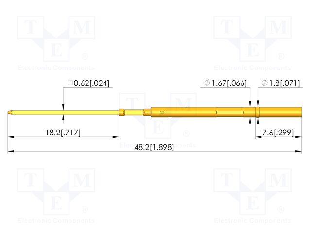 Test probe socket; gold-plated; KS-100; L: 48.2mm; test needles