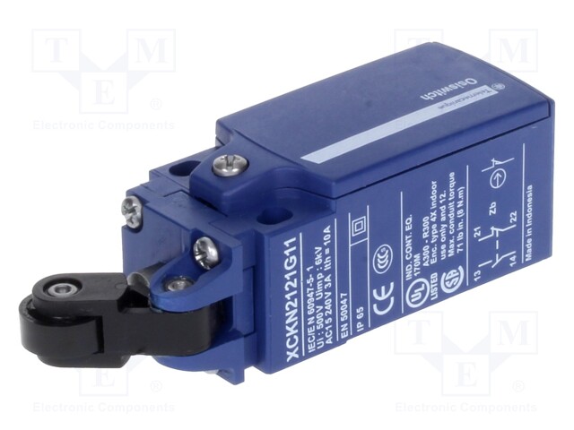 Limit switch; lever R 20,2mm, plastic roller Ø14mm; NO + NC