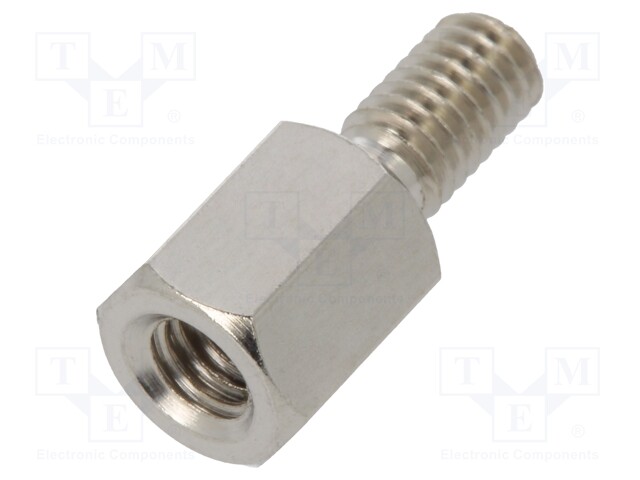 Screwed spacer sleeve; Int.thread: M3; 6mm; Ext.thread: M3; brass