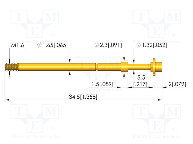 Test needle; Spring compression: 4mm; 5mm; 8A; CuBe; gold-plated