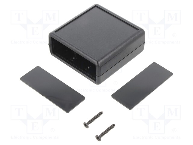 Enclosure: with panel; X: 66.5mm; Y: 66.5mm; Z: 28mm; ABS; black