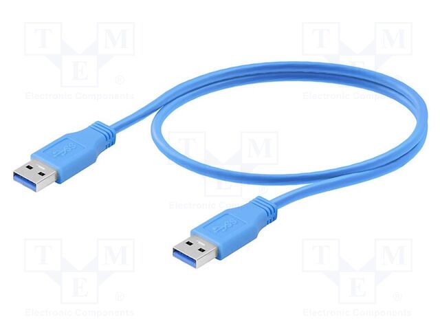 Cable; USB 3.0; USB A plug,both sides; gold-plated; 1.8m; blue