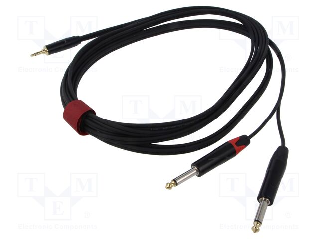 Cable; Jack 3.5mm plug,Jack 6,3mm plug x2; 5m; black; PVC