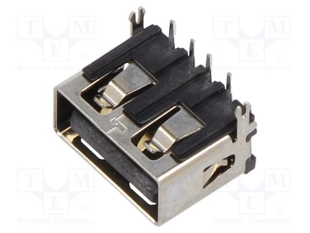Socket; USB A; THT; PIN: 4; angled 90°; short; USB 2.0; 3A