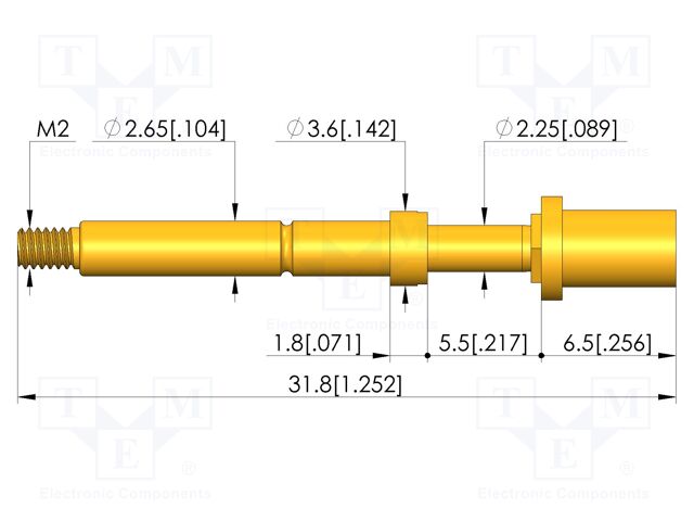 Test needle; Spring compression: 4mm; 5mm; 8A; CuBe; gold-plated