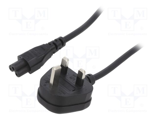 Cable; BS 1363 (G) plug,IEC C5 female; PVC; 3m; black; 3x0,75mm2