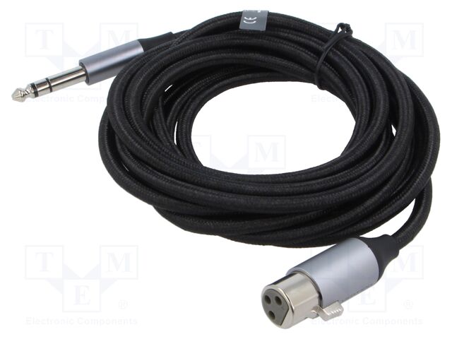 Cable; Jack 6,3mm plug,XLR female 3pin; 3m; Øcable: 6mm; textile