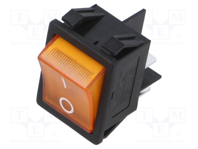 ROCKER; DPST; Pos: 2; OFF-ON; 16A/250VAC; yellow; neon lamp; R5; 250V