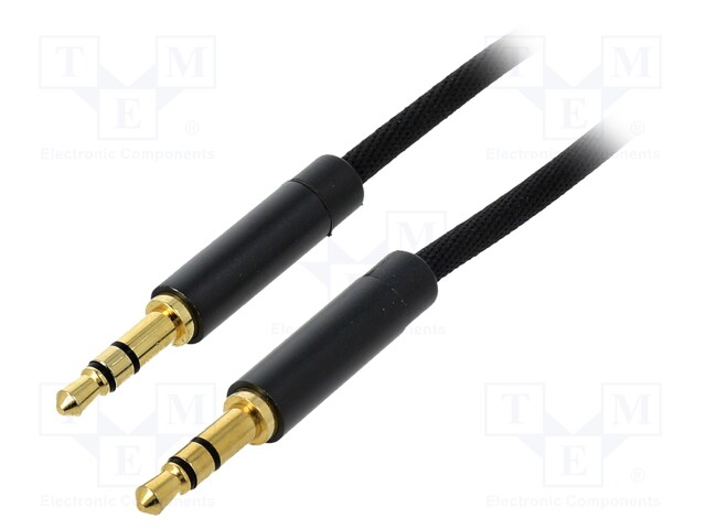 Cable; Jack 3.5mm 3pin plug,both sides; 1.5m; black; Øcable: 3mm