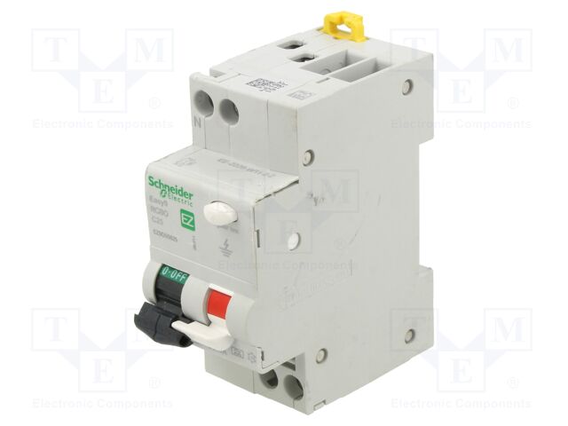 RCBO breaker; Inom: 25A; Ires: 30mA; Poles: 1+N; 230VAC; IP20; RCBO