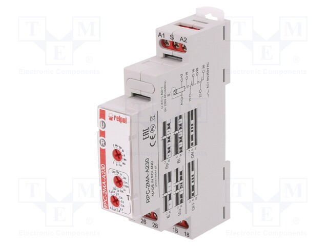 Timer; 1s÷10days; DPDT; 24VDC/8A,250VAC/8A; 230VAC; DIN; -20÷50°C