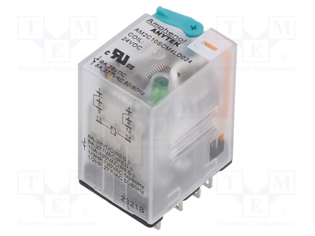 Relay: electromagnetic industrial; DPDT; 24VDC; 10A/240VAC; 650Ω