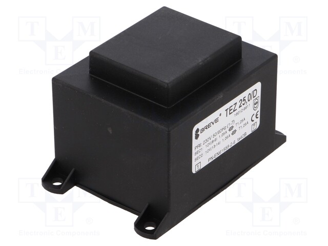 Transformer: encapsulated; 25VA; 230VAC; 12V; 12V; 1041.6mA; IP00