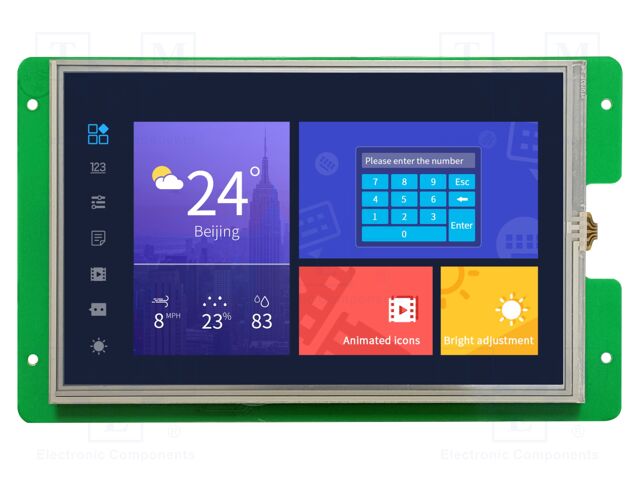 Display: TFT; 7"; 1280x800; Illumin: LED; 16MBFLASH; RGB; 250cd/m2