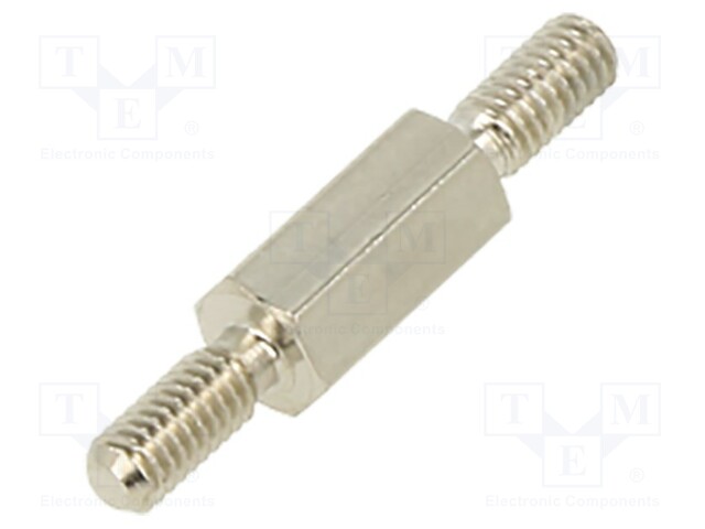 Screwed spacer sleeve; 8mm; Ext.thread: M2,5; hexagonal; brass