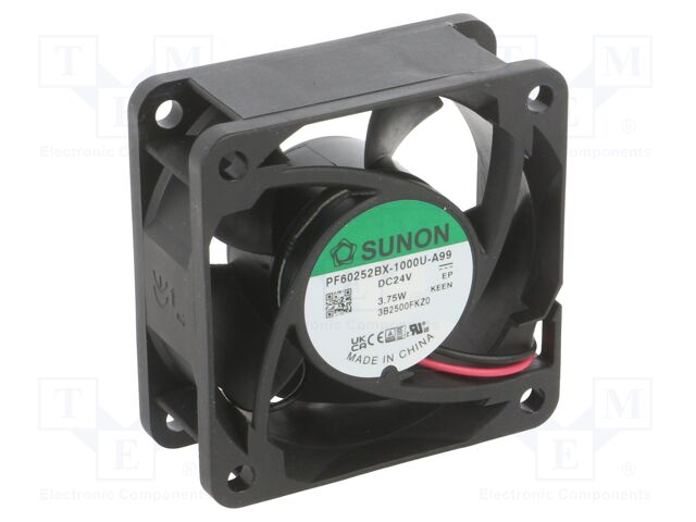Fan: DC; axial; 24VDC; 60x60x25mm; 68m3/h; 46dBA; ball; 8300rpm