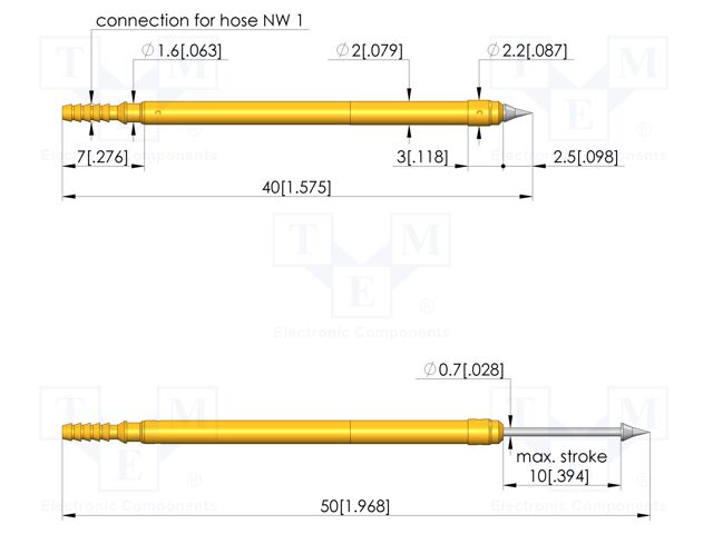 Test needle; Spring compression: 6mm; 10mm; 1A; steel; Ø: 1.5mm