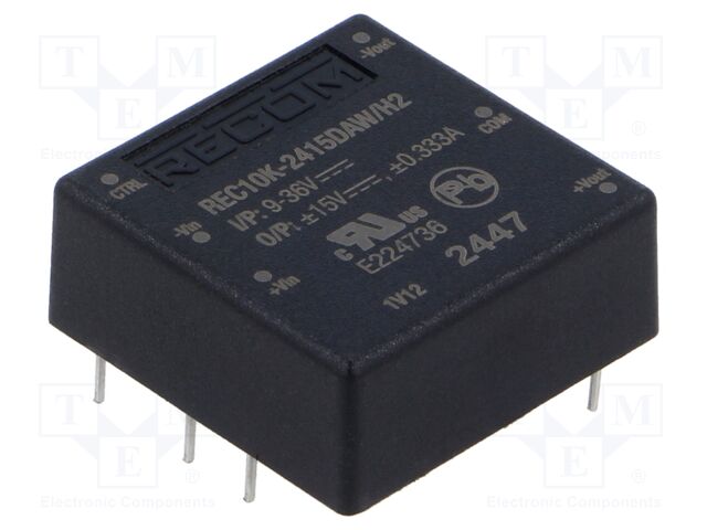 Converter: DC/DC; 10W; Uin: 9÷36V; Uout: 15VDC; Uout2: -15VDC; 1"x1"