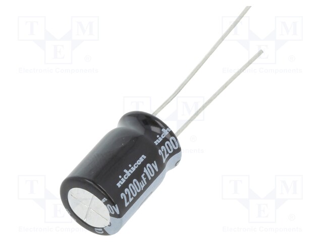 Capacitor: electrolytic; THT; 2200uF; 10VDC; Ø10x16mm; Pitch: 5mm